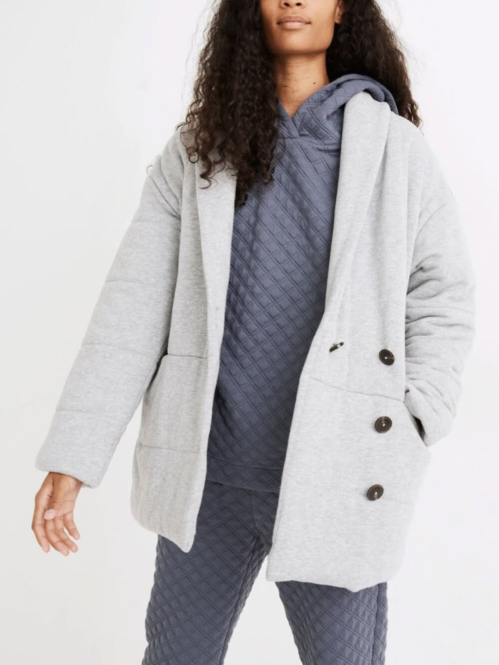 NWT Madewell Women's Sweatshirt Puffer Coat in Heather Cement Grey Size Small